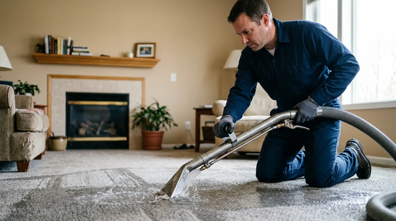 Water damage restoration technician working near Fredonia, PA